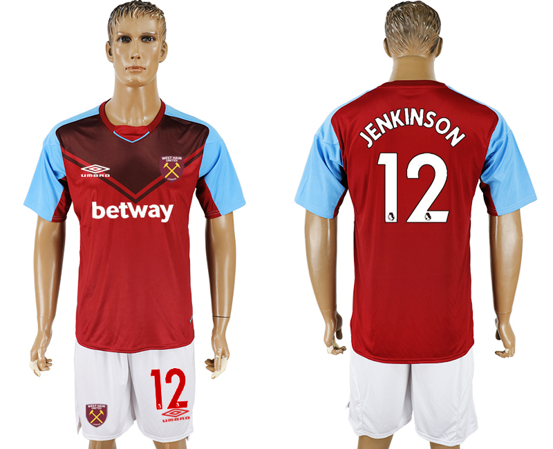 Men 2017-2018 club West Ham United home 12 red soccer jersey